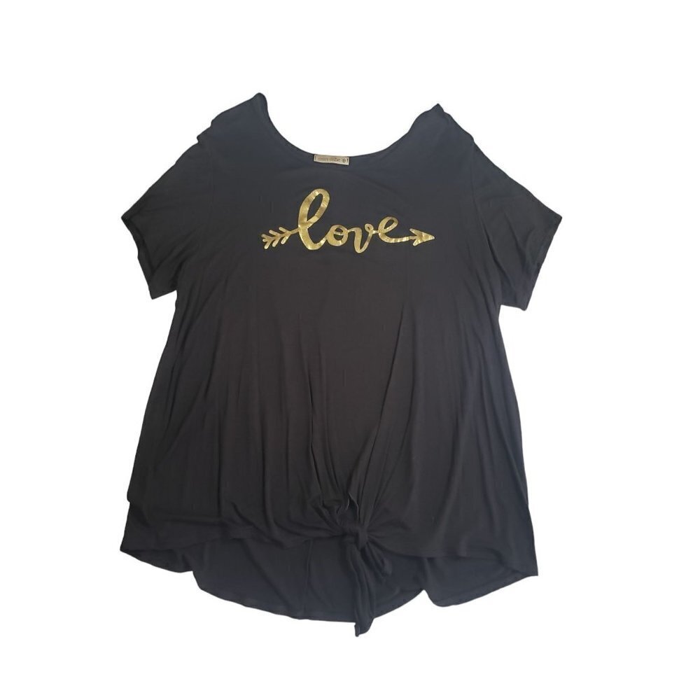 Coco's cloZet, black LOVE tied short sleeve shirt, size 2X